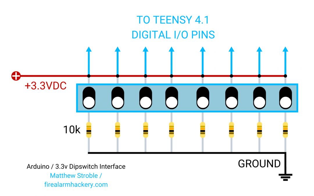 Arduino 8-Position Dipswitch Circuit Schematic for Teensy 4.2