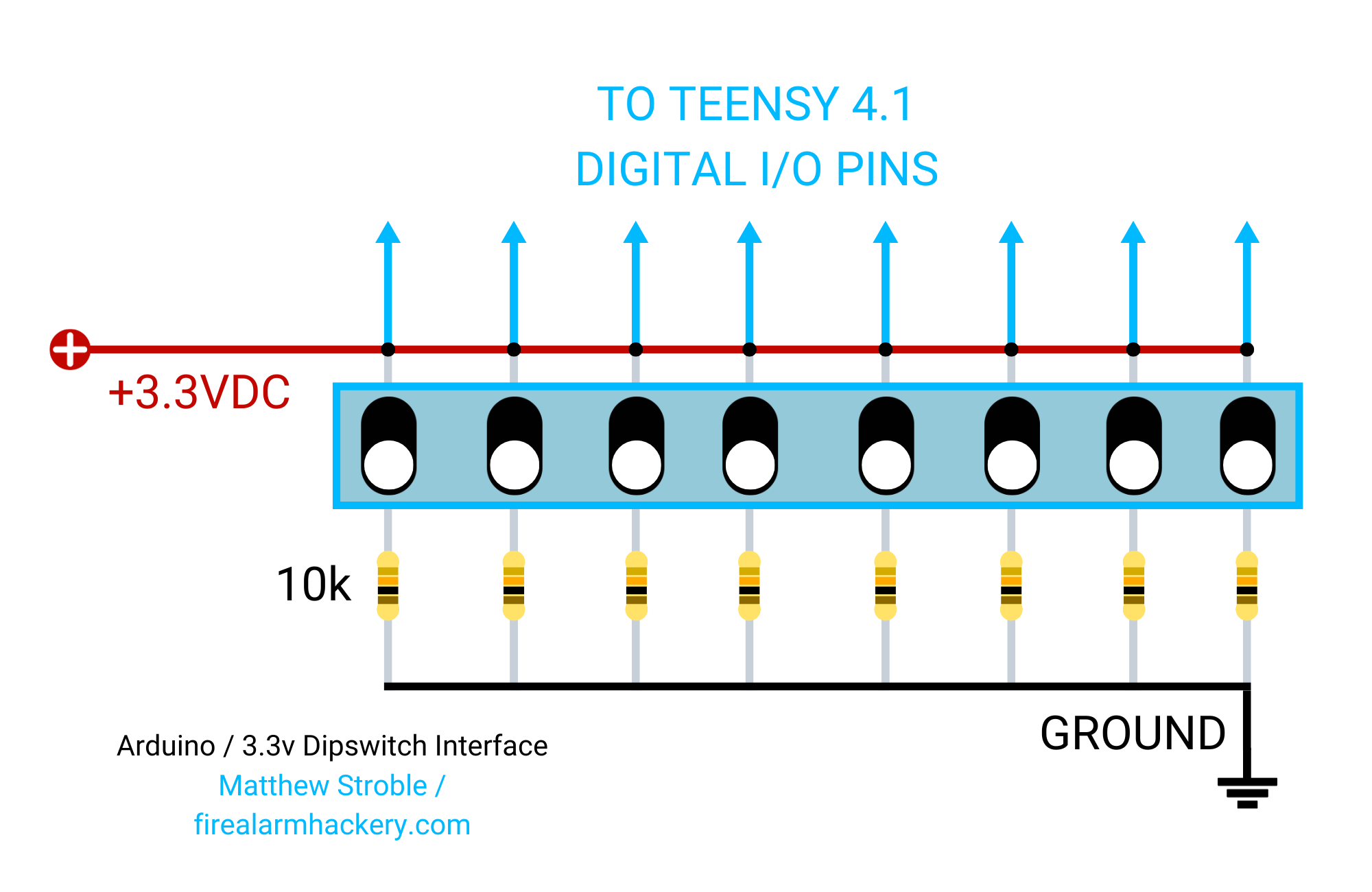 Arduino - Teensy 4.1 - Dipswitch Circuit Schematic